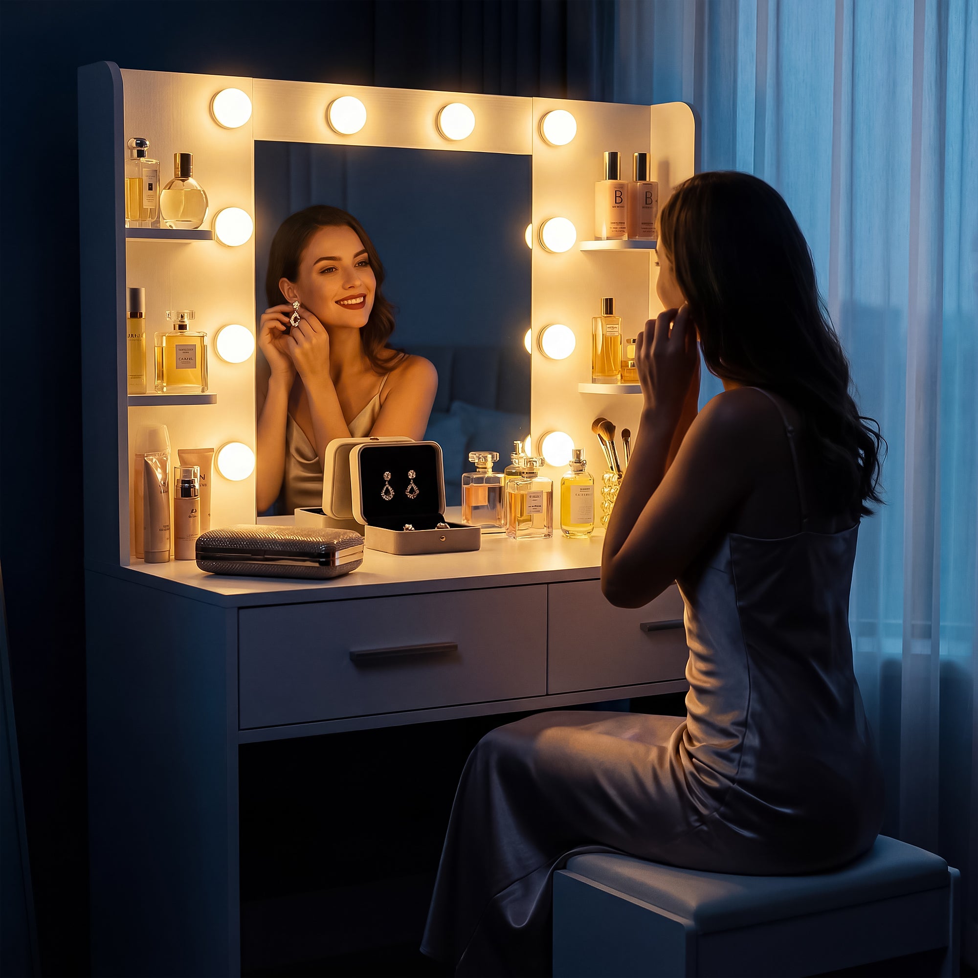 homall-bedroom-schminktisch-wei-mit-hocker-led image 6