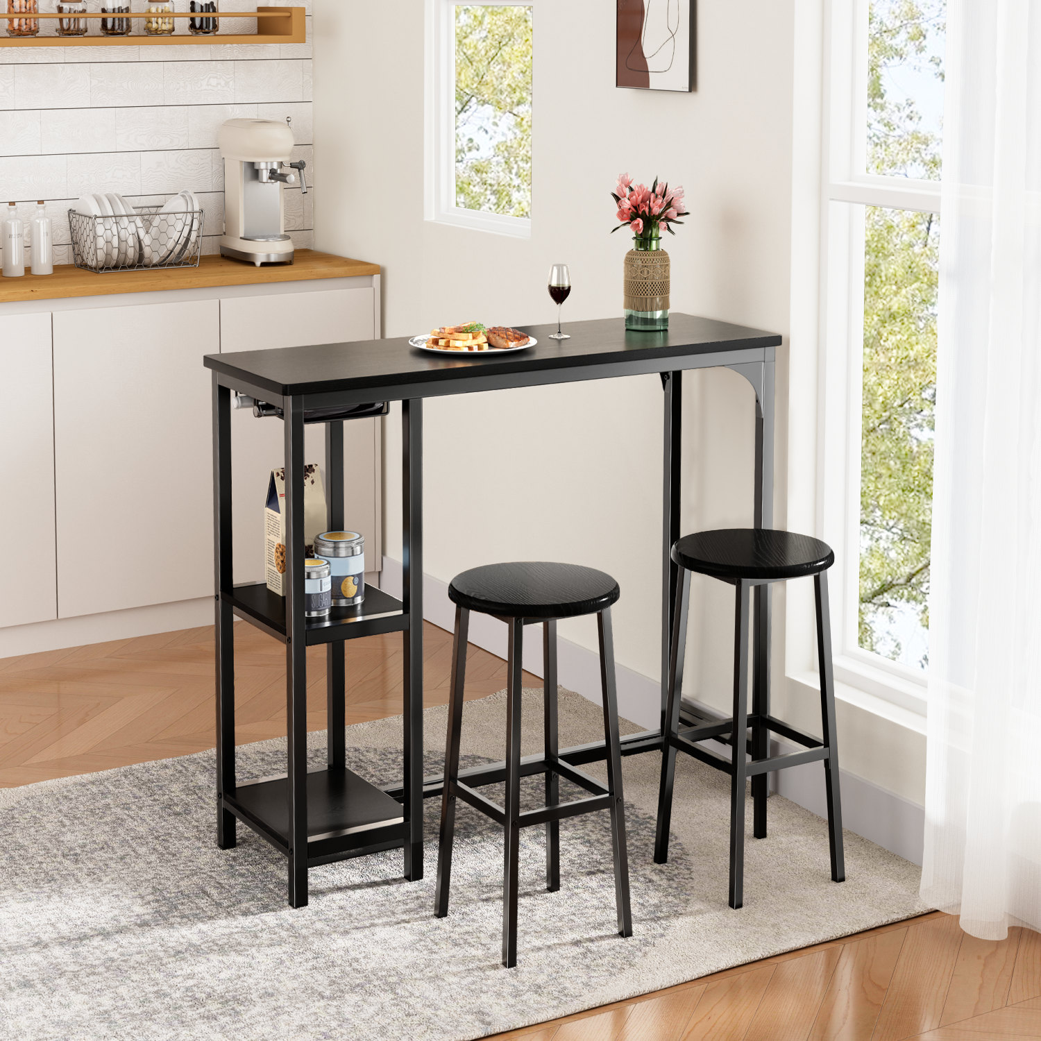 bealife-tb31-bartisch-set-2-barhocker-schwarz-holz image 6