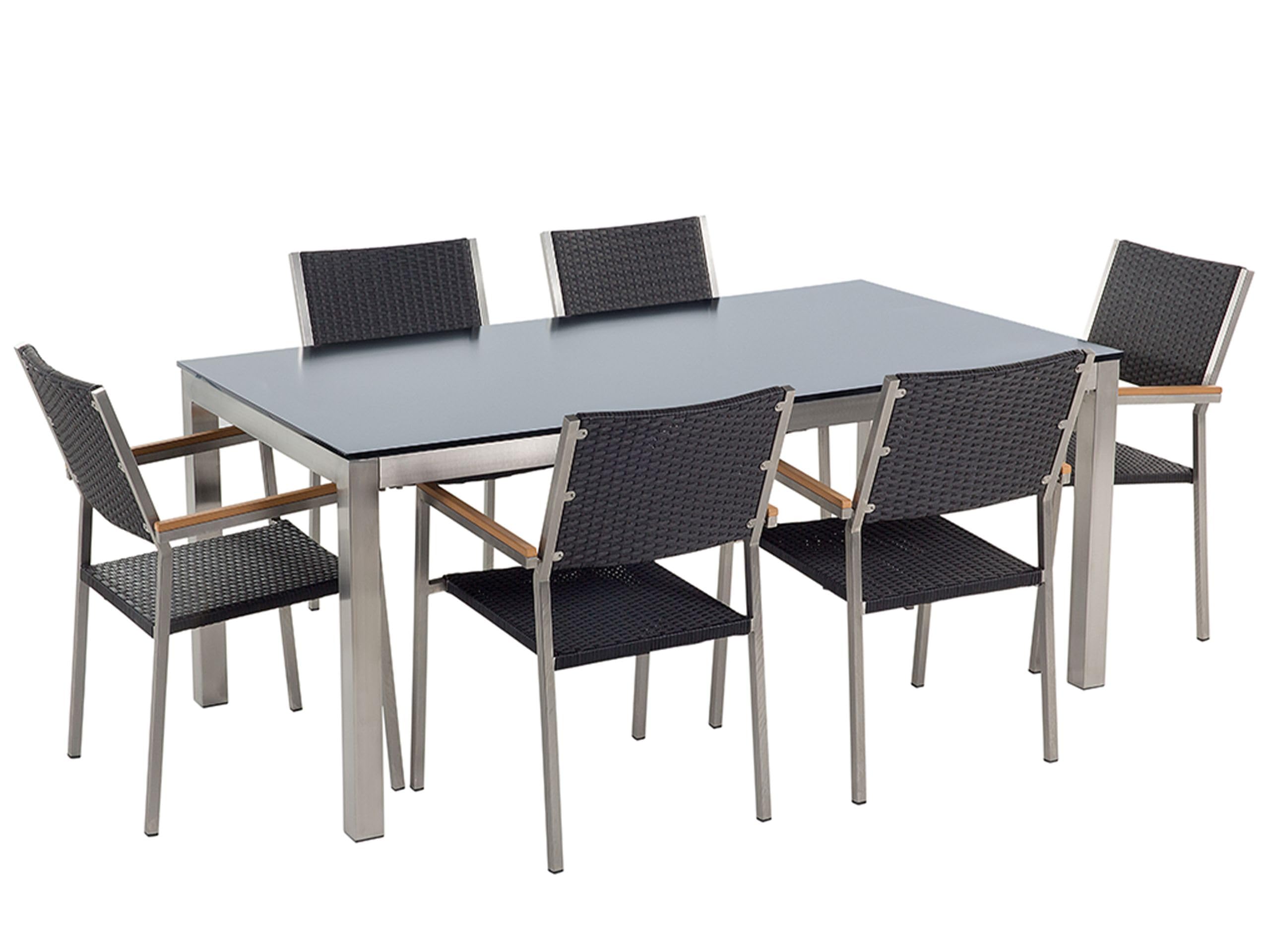 beliani-grosseto-gartenset-glastisch-180cm-6-rattanst-hle image 1