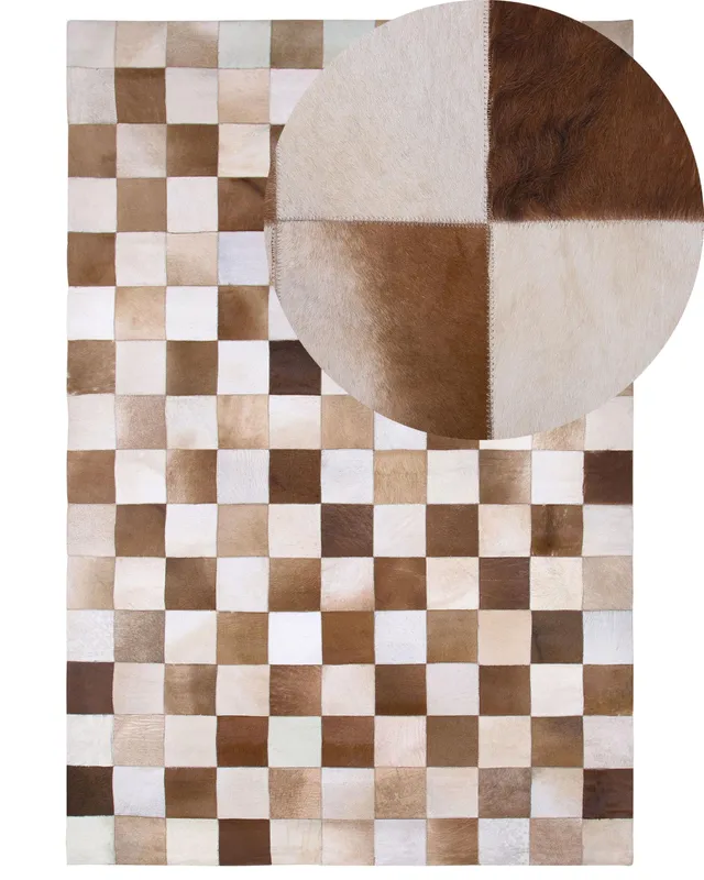 beliani-solmaz-teppich-140x200-cm-braun-beige-leder image 1