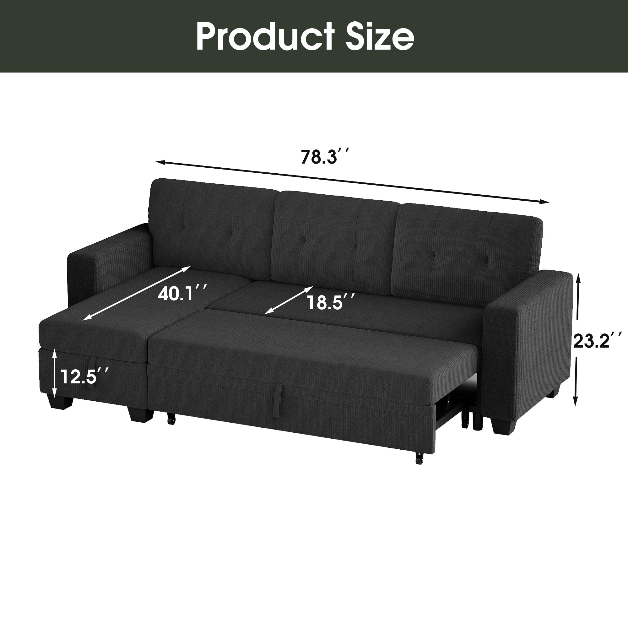 homall-sofa-schlafsofa-3-sitzer-cord-grau-mit-stauraum image 2