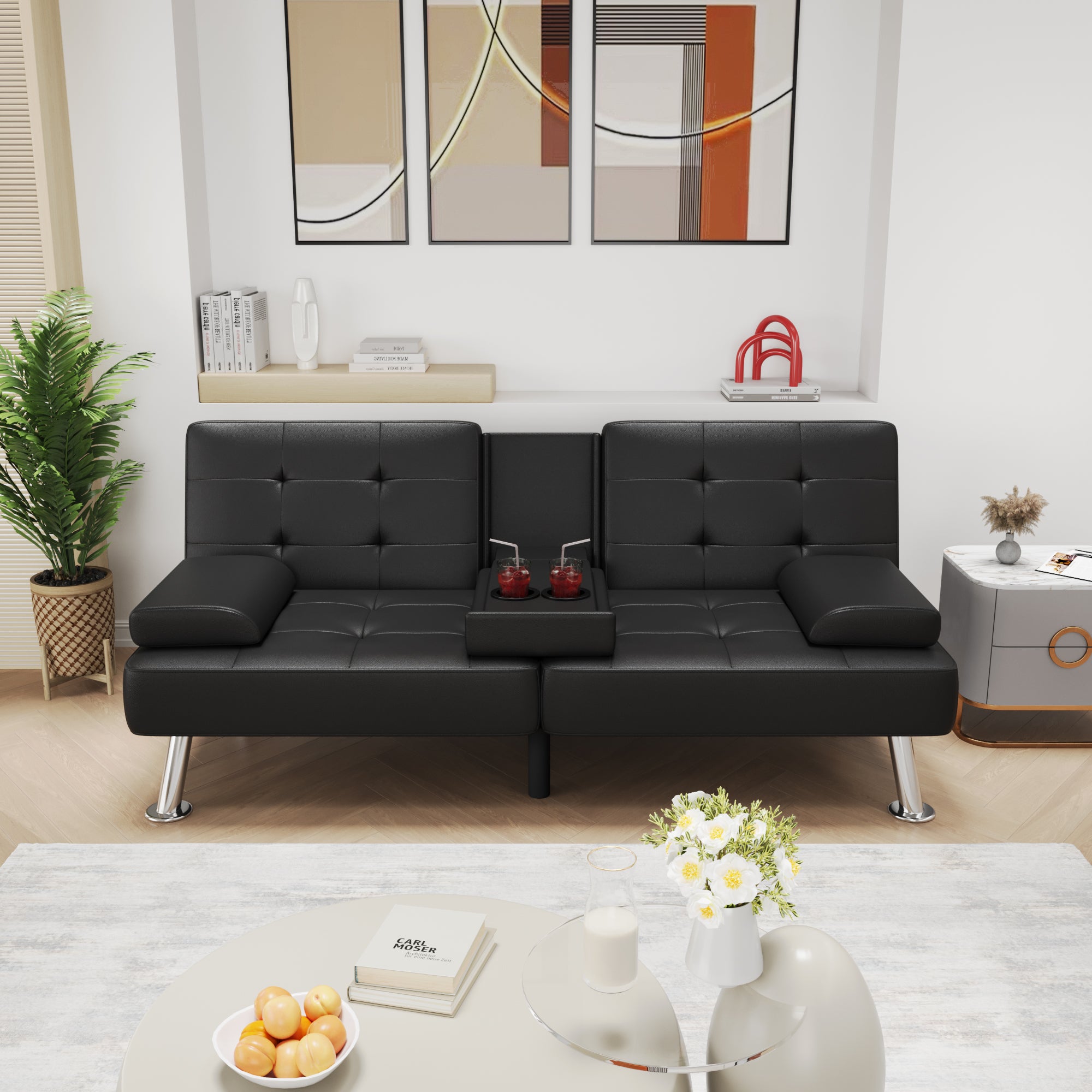 homall-recliner-schlafsofa-kunstleder-schwarz-mit-becherhalter image 7