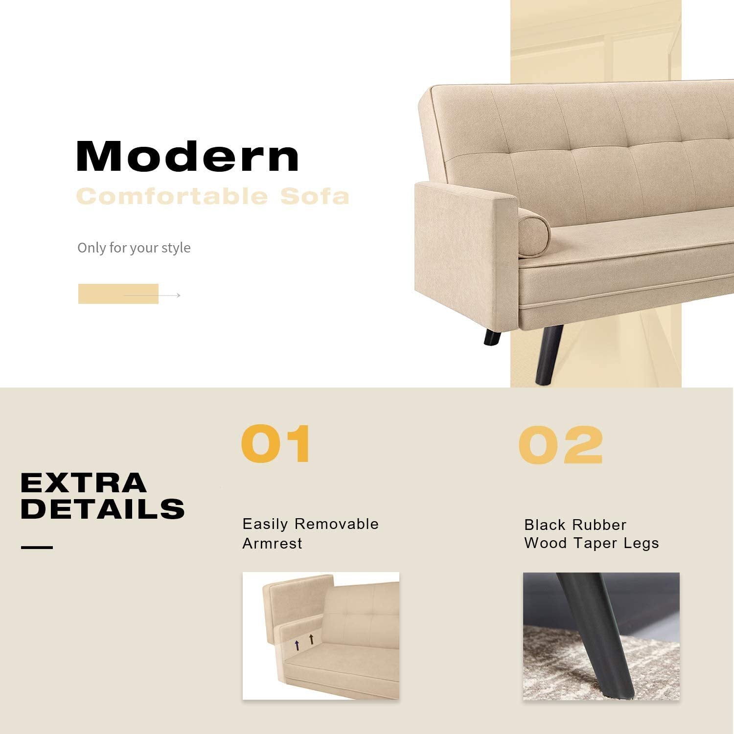homall-recliner-chair-schlafsofa-leinen-beige image 4