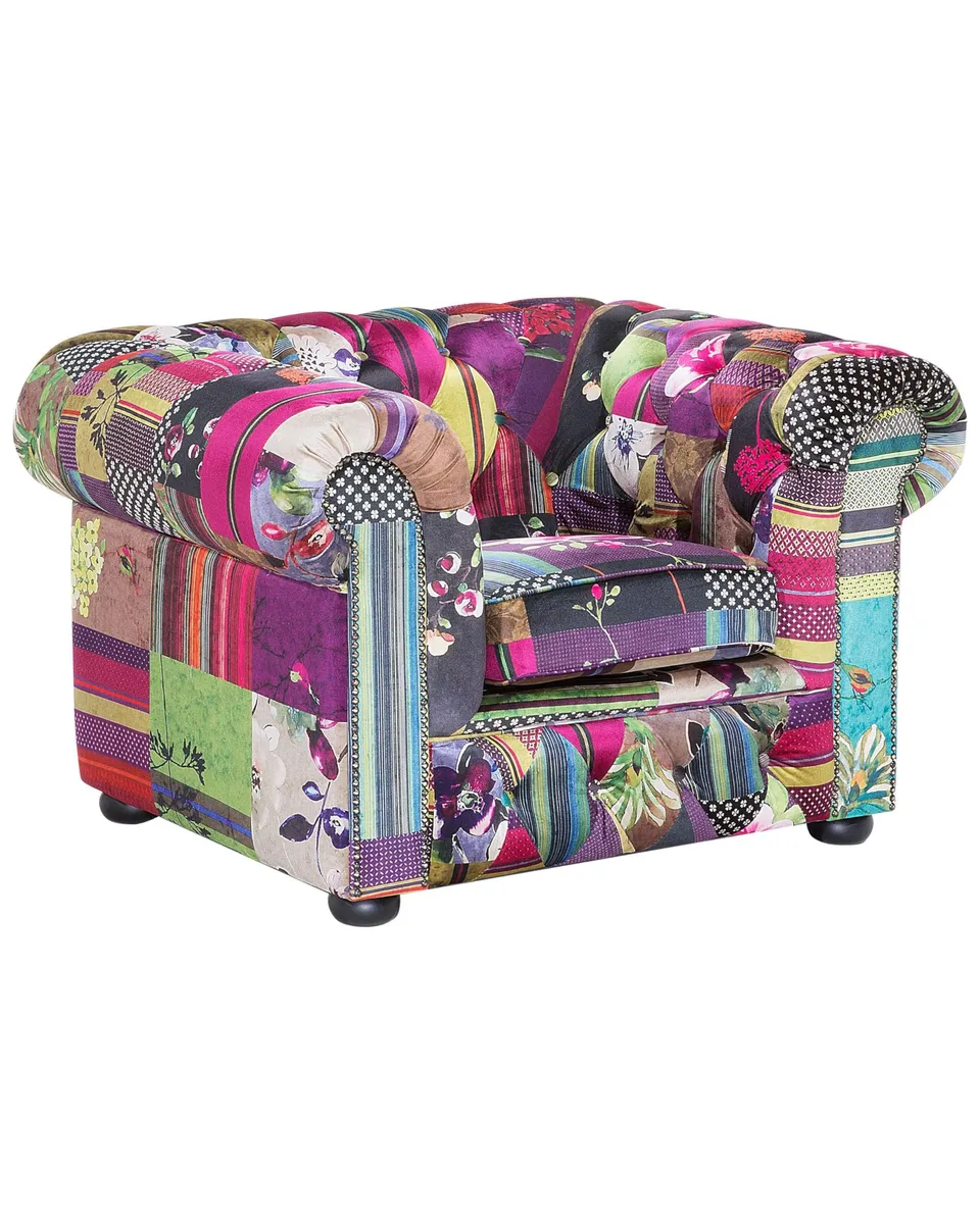 beliani-chesterfield-sessel-patchwork-bunt image 1
