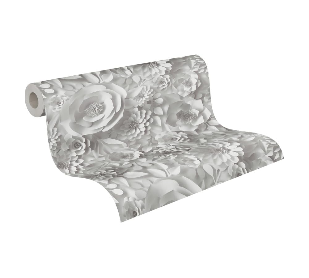 a-s-cr-ation-blumen-vliestapete-wei-grau-3d-optik-10-05m image 1