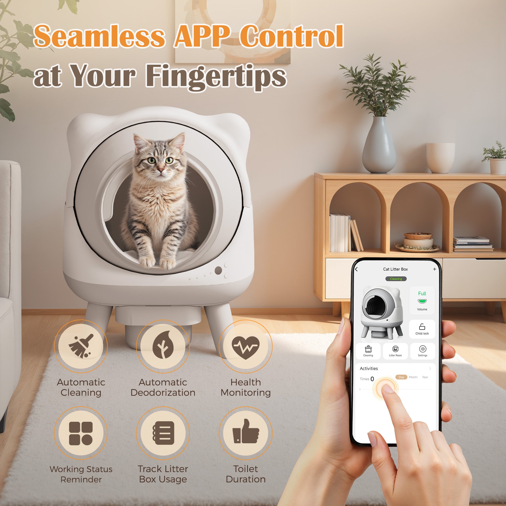 homall-shelf-selbstreinigendes-katzenklo-grau-mit-app-cat-ear image 4
