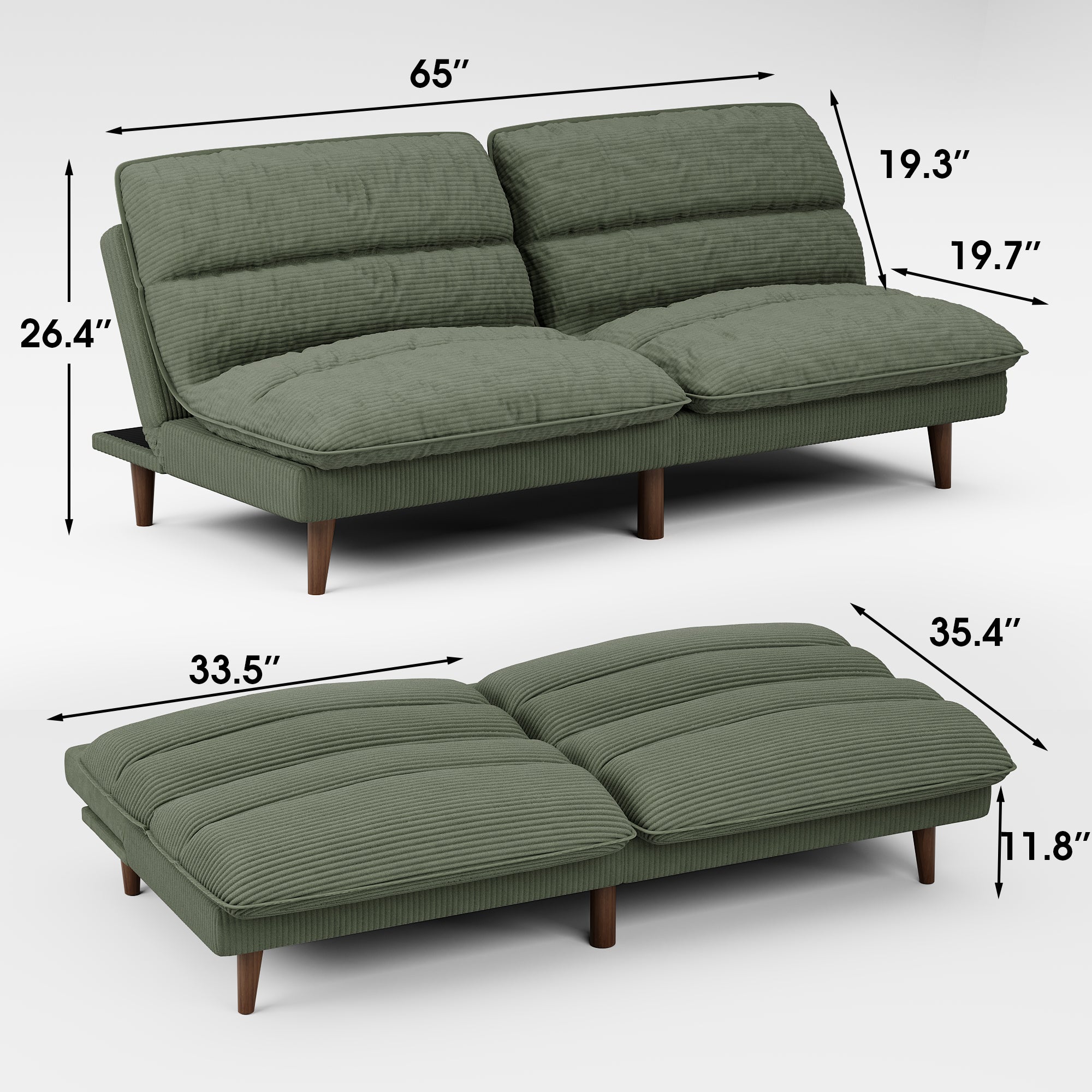 homall-sofa-schlafsofa-cord-2-sitzer-gr-n-verstellbar image 1