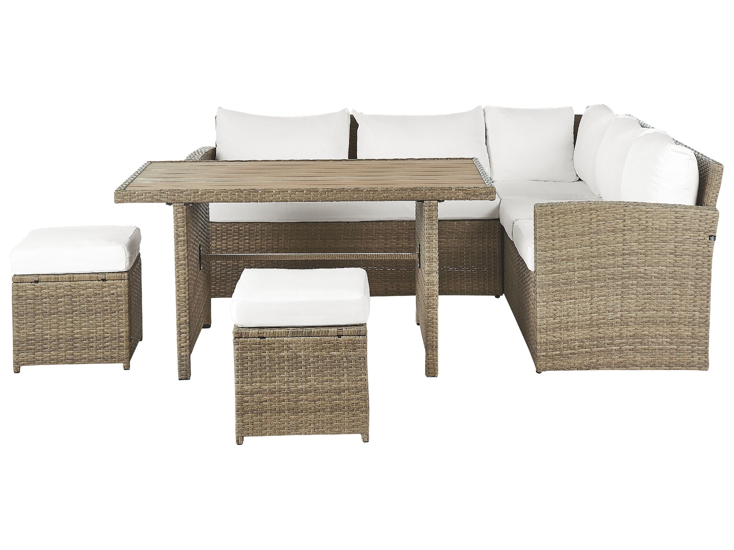 beliani-bardi-lounge-set-5-sitzer-braun-polyrattan-wei-e-kissen image 1