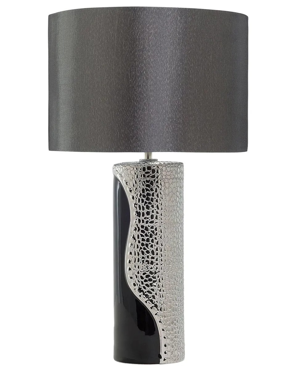 beliani-aiken-tischlampe-schwarz-silber-kunstseide-e27 image 1