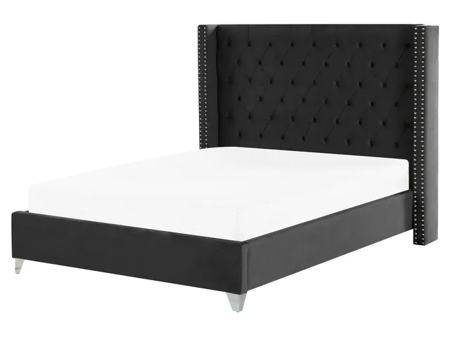 beliani-lubbon-samtbett-160x200-schwarz-chesterfield image 1