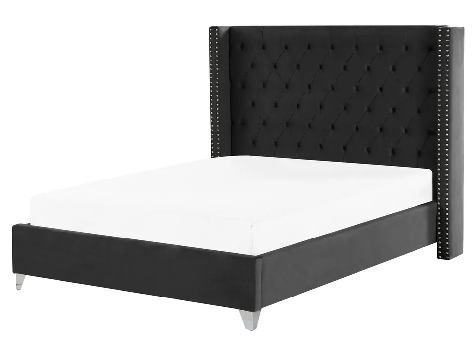 beliani-lubbon-samtbett-160x200-schwarz-chesterfield image 1