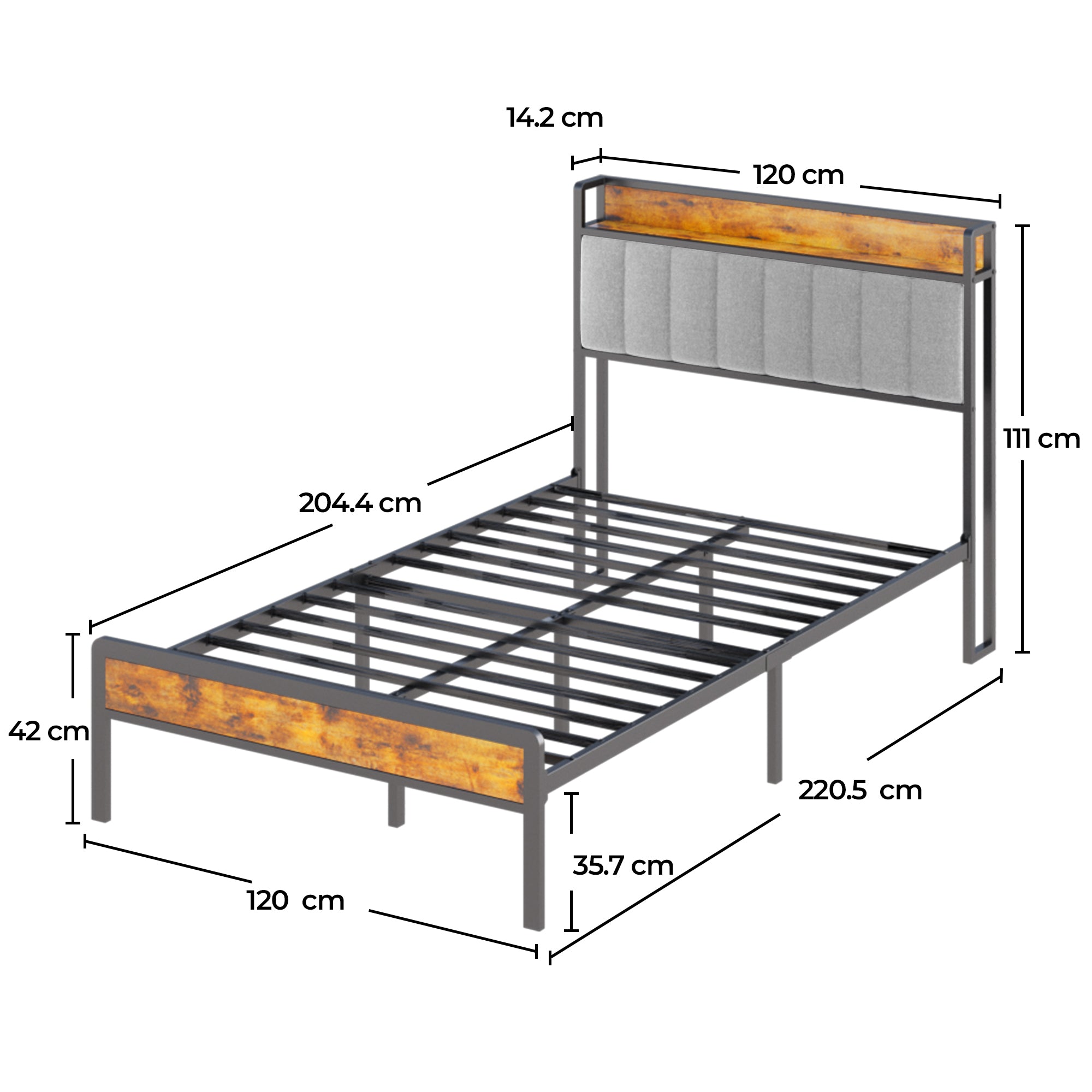 bealife-bf25-einzelbett-metall-grau-120-cm-mit-kopfteil-ablage image 4