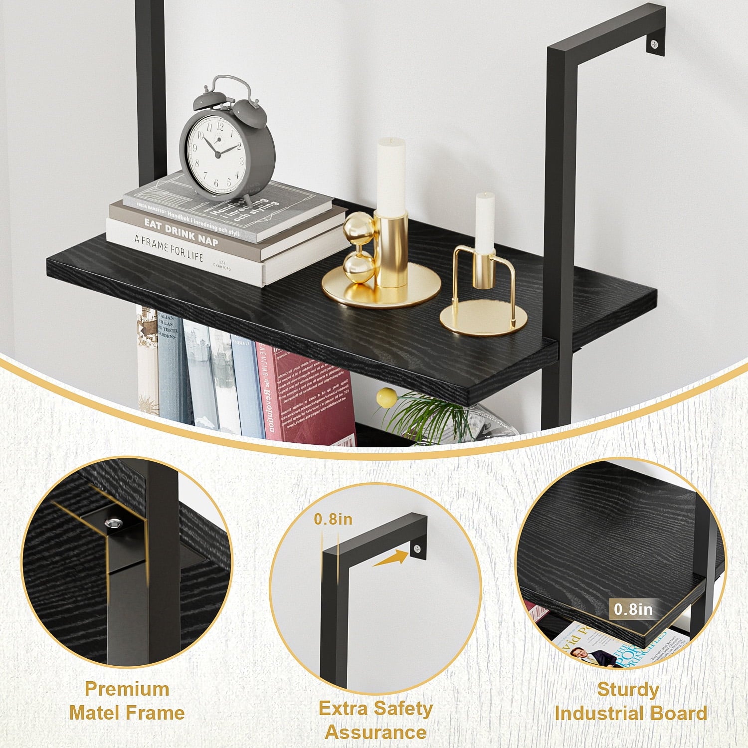 homall-bookcase-b-cherregal-5-ebenen-schwarz-183-cm image 4