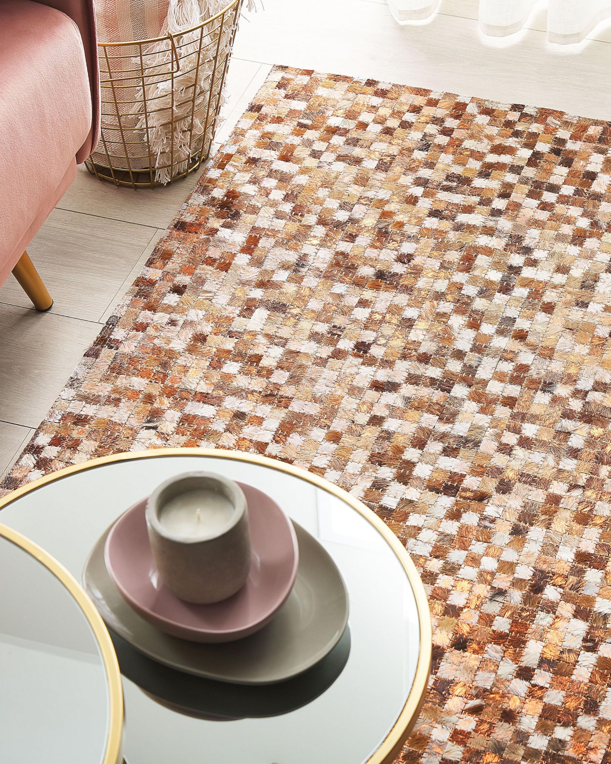 beliani-teppiche-torul-lederteppich-160x230-braun-beige-mosaik image 2