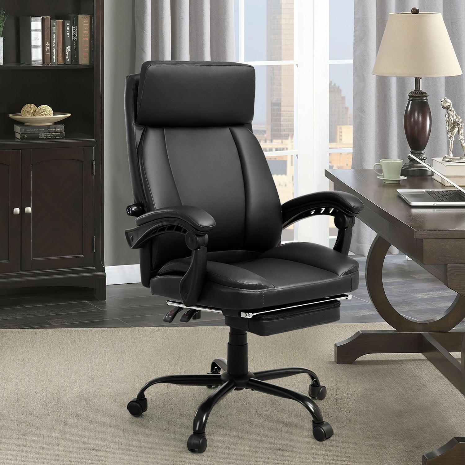 homall-office-leather-chair-b-rostuhl-schwarz-mit-fu-st-tze image 6