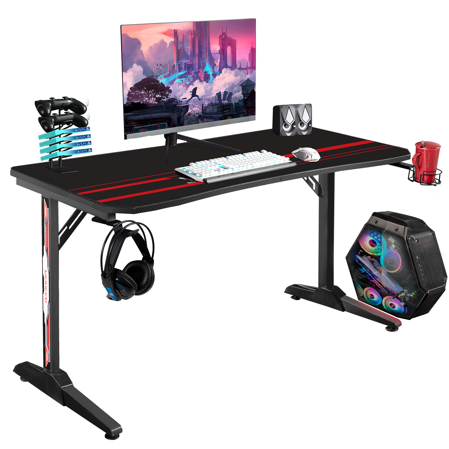 homall-gaming-desk-schreibtisch-schwarz-140-cm-t-form image 8
