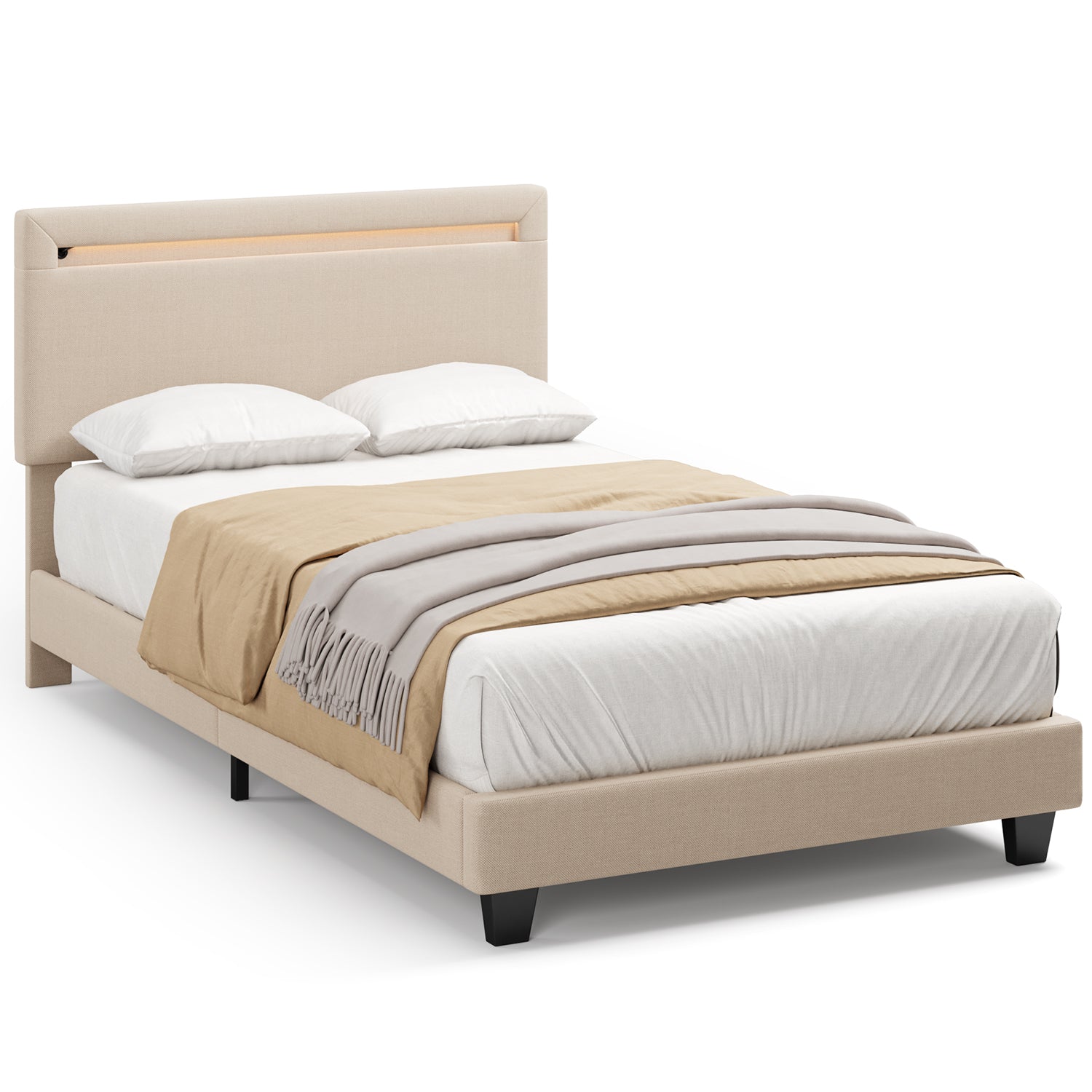 bealife-bf27-einzelbett-90x200-metall-led-beige image 1