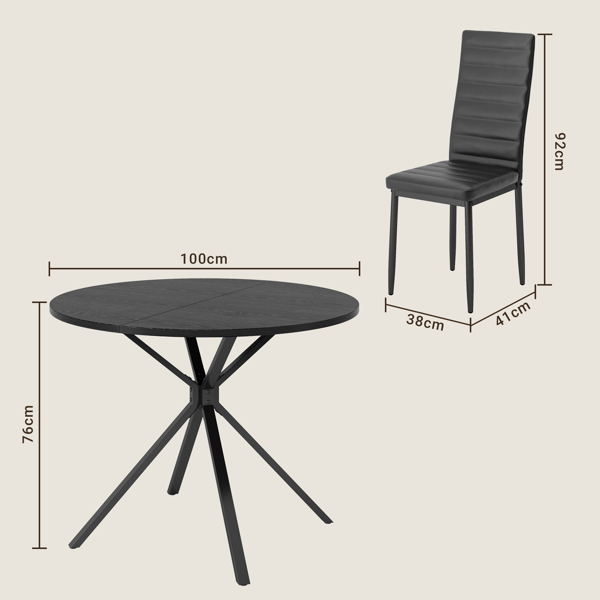 bealife-tb64-essgruppe-rund-schwarz-100-cm-5-tlg-4-st-hle image 3