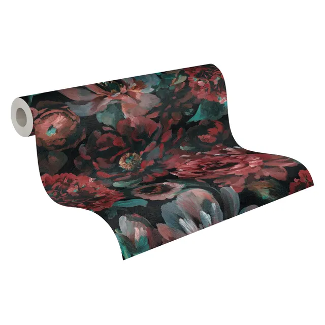 a-s-cr-ation-blumentapete-p-onien-schwarz-rot-vliestapete-10-05x0-53m image 1