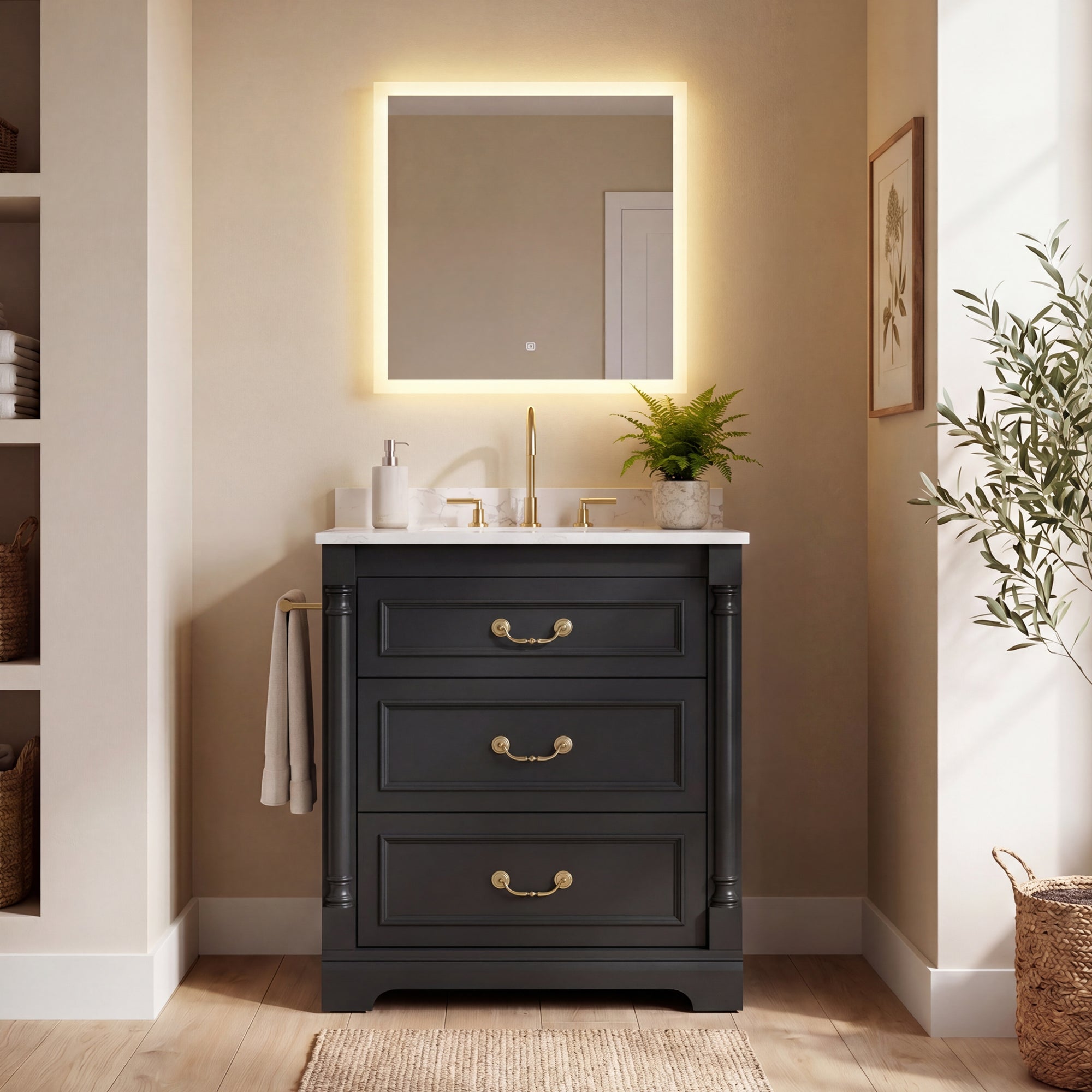homall-bedroom-waschtisch-75cm-wei-keramik-3-schubladen image 2