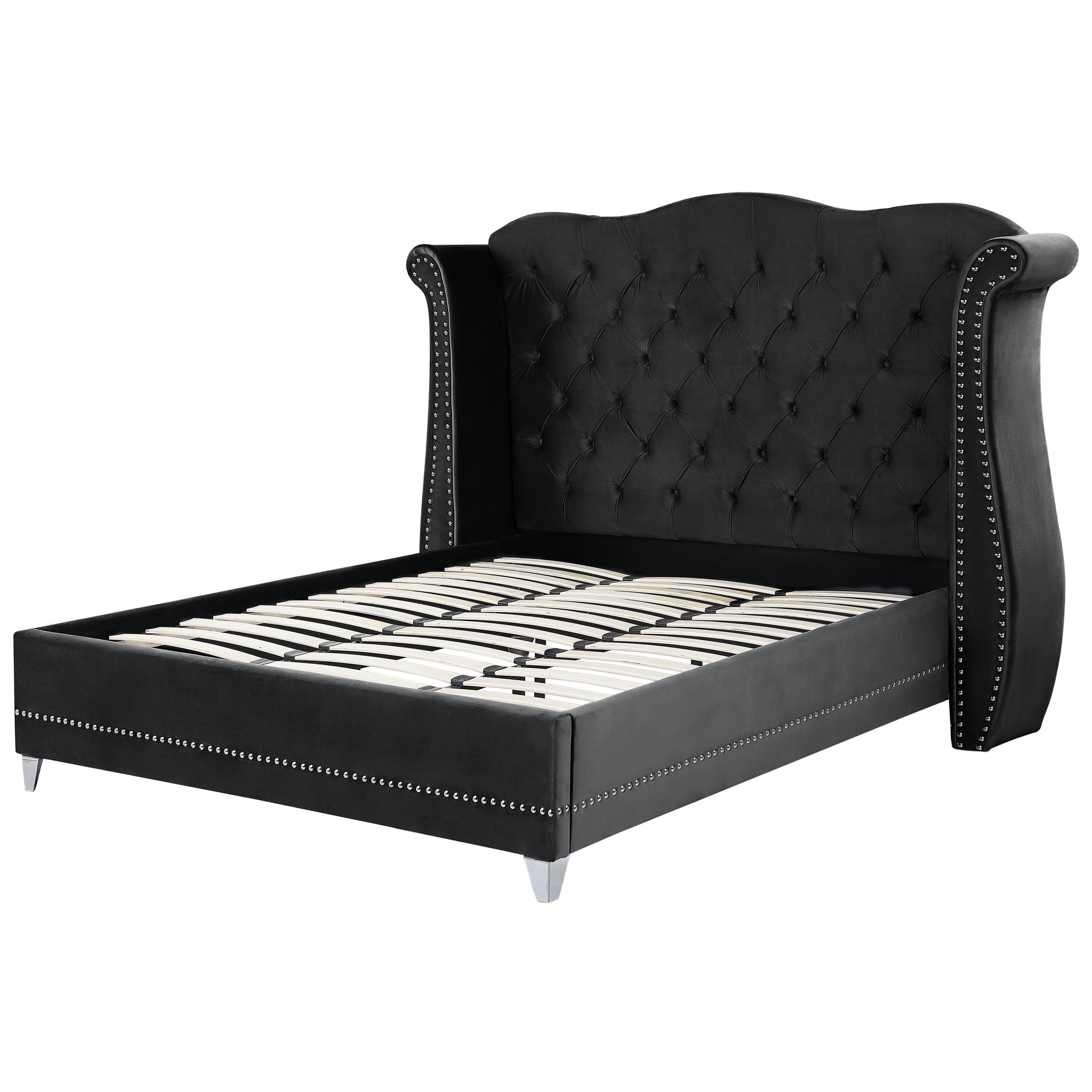 beliani-ayette-bett-samt-180x200-schwarz-chesterfield image 5