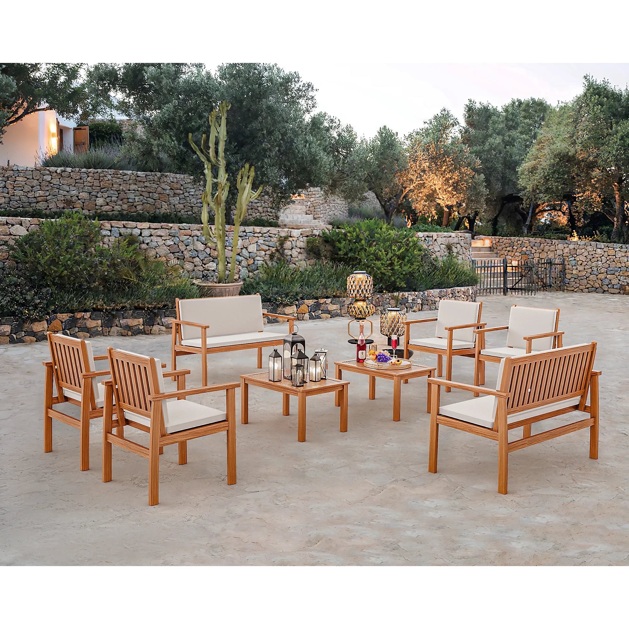 homall-gartenm-bel-set-8-teilig-akazie-lounge-beige image 5