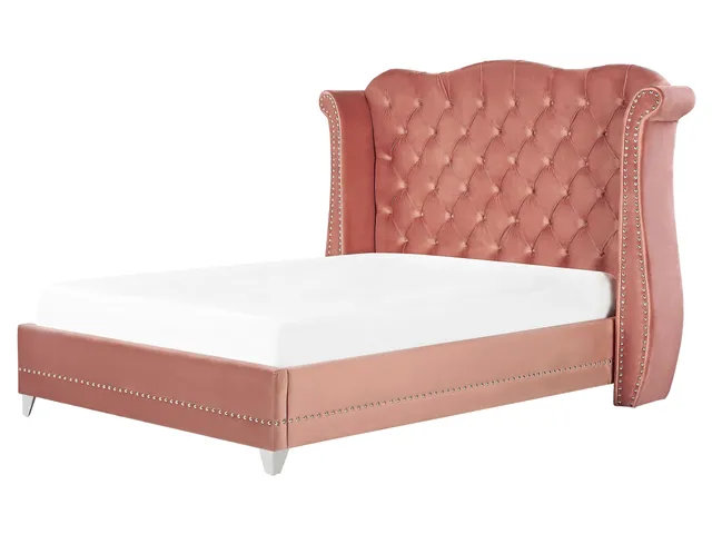 beliani-ayette-bett-140x200-samt-rosa-chesterfield image 1