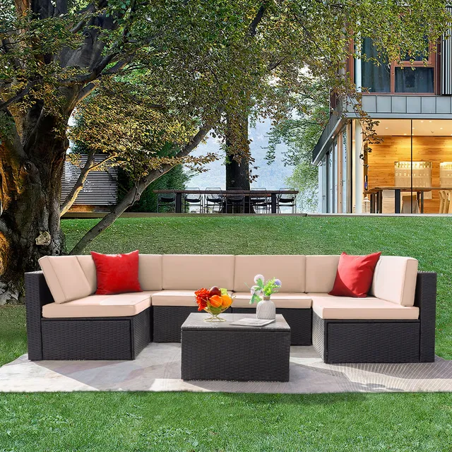 homall-patio-furniture-rattan-set-7tlg-beige-mit-glastisch image 1
