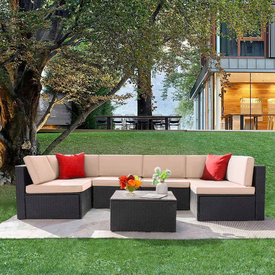 homall-patio-furniture-rattan-set-7tlg-beige-mit-glastisch image 1