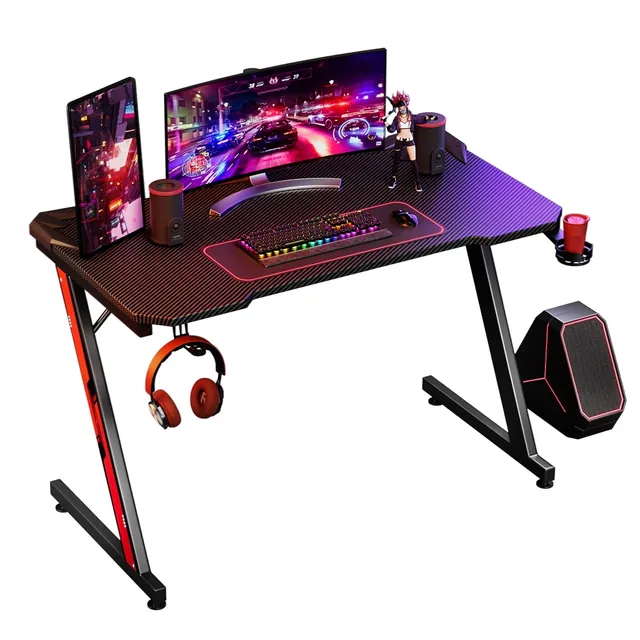 homall-gaming-desk-schreibtisch-112cm-schwarz-carbon-optik image 1