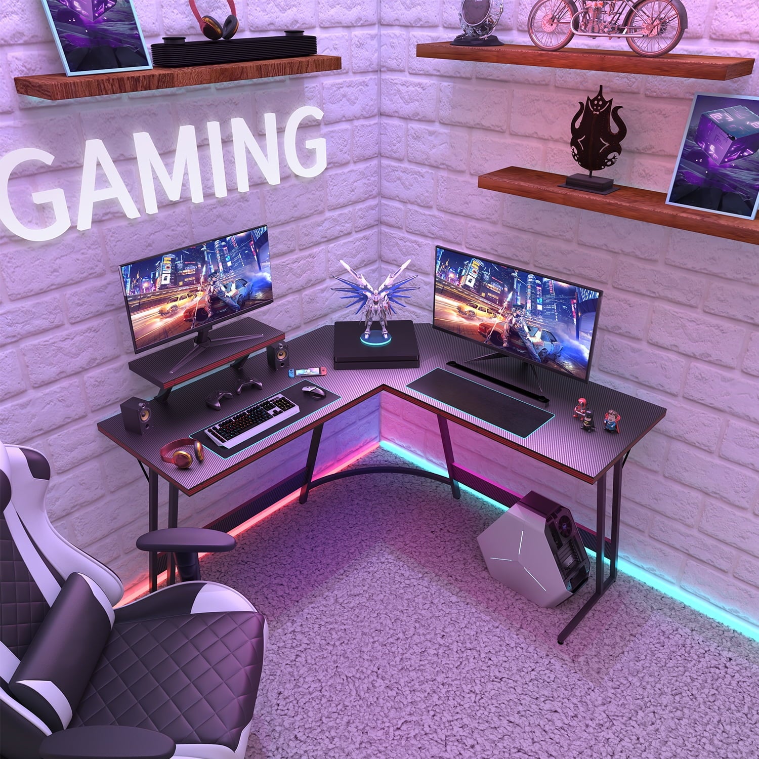 homall-gaming-desk-eck-schreibtisch-l-form-carbon-schwarz image 3