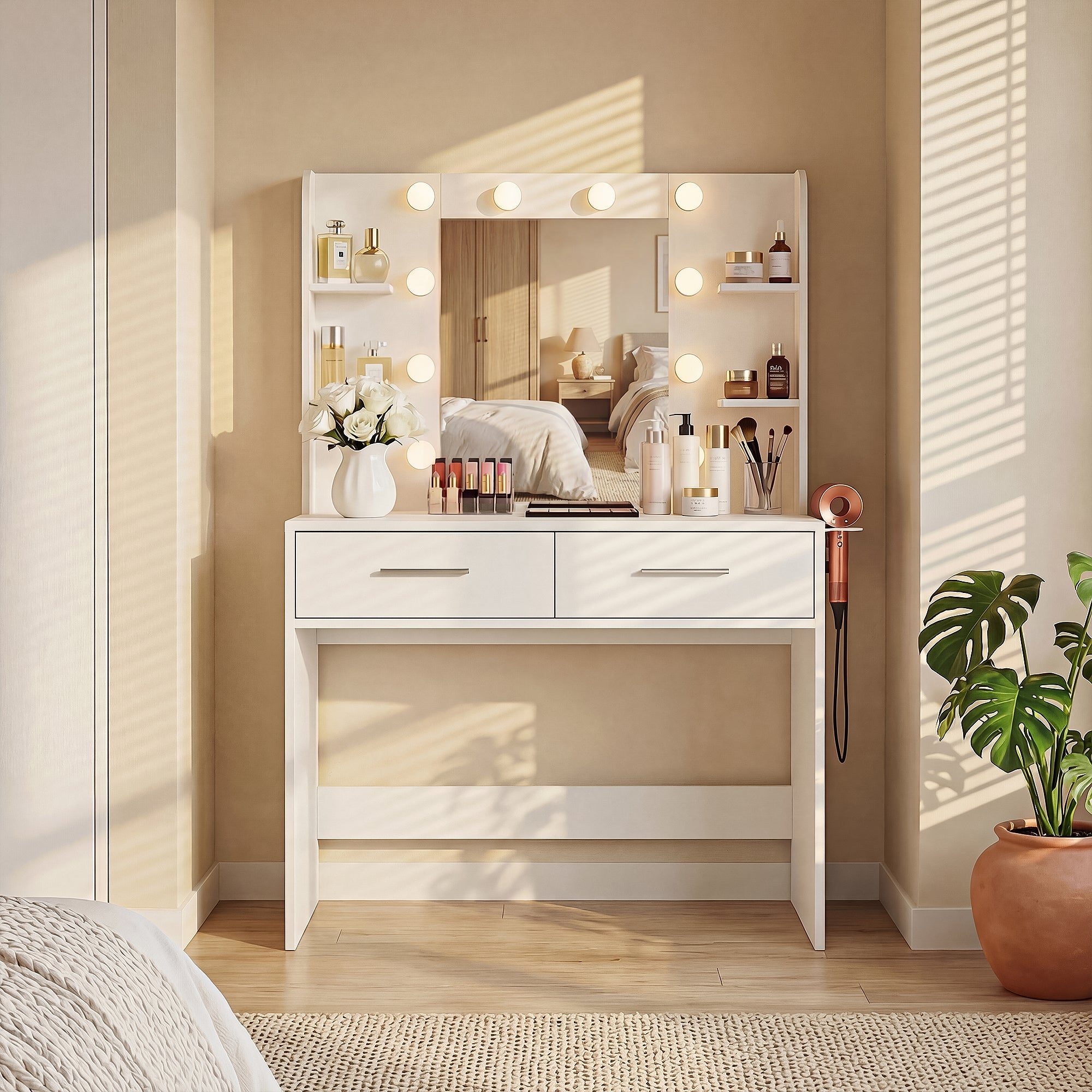 homall-bedroom-schminktisch-wei-mit-hocker-led image 3