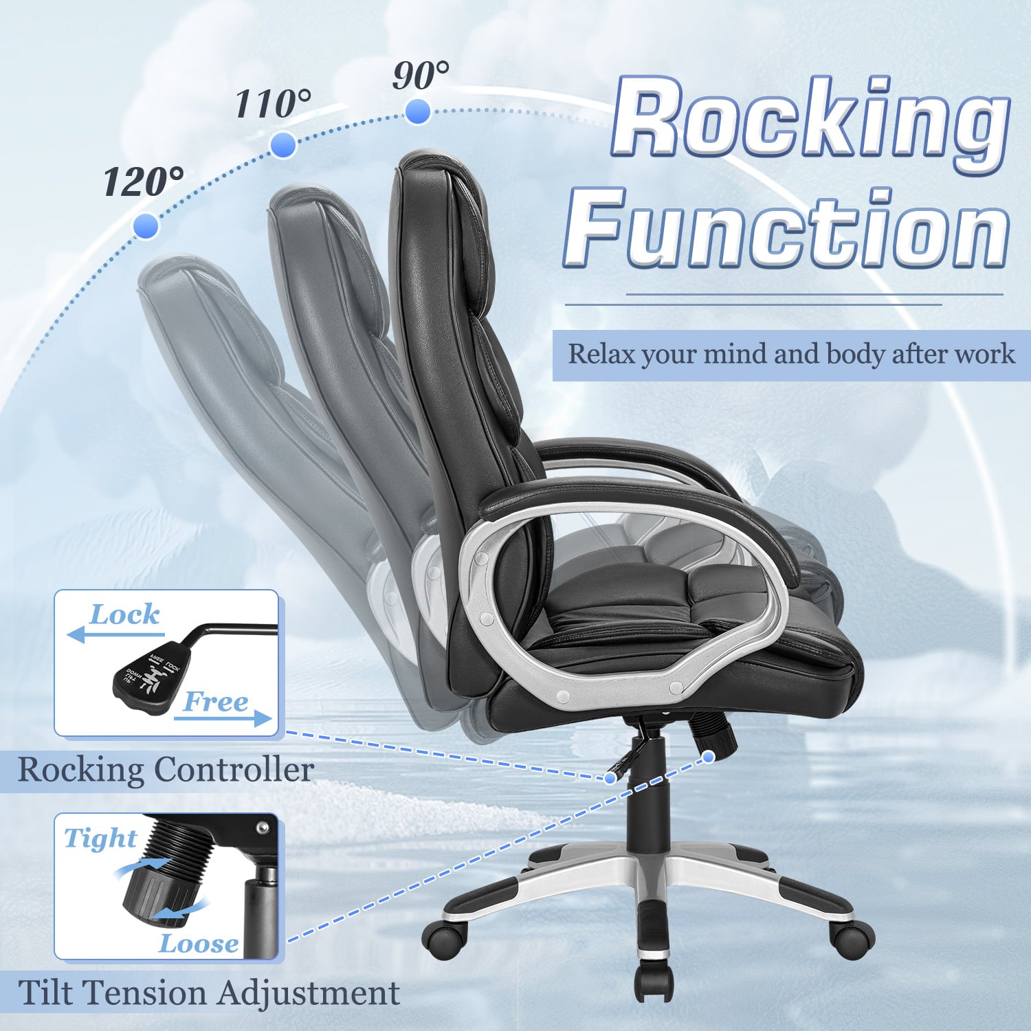 homall-office-leather-chair-b-rostuhl-schwarz-kunstleder-hoch image 4