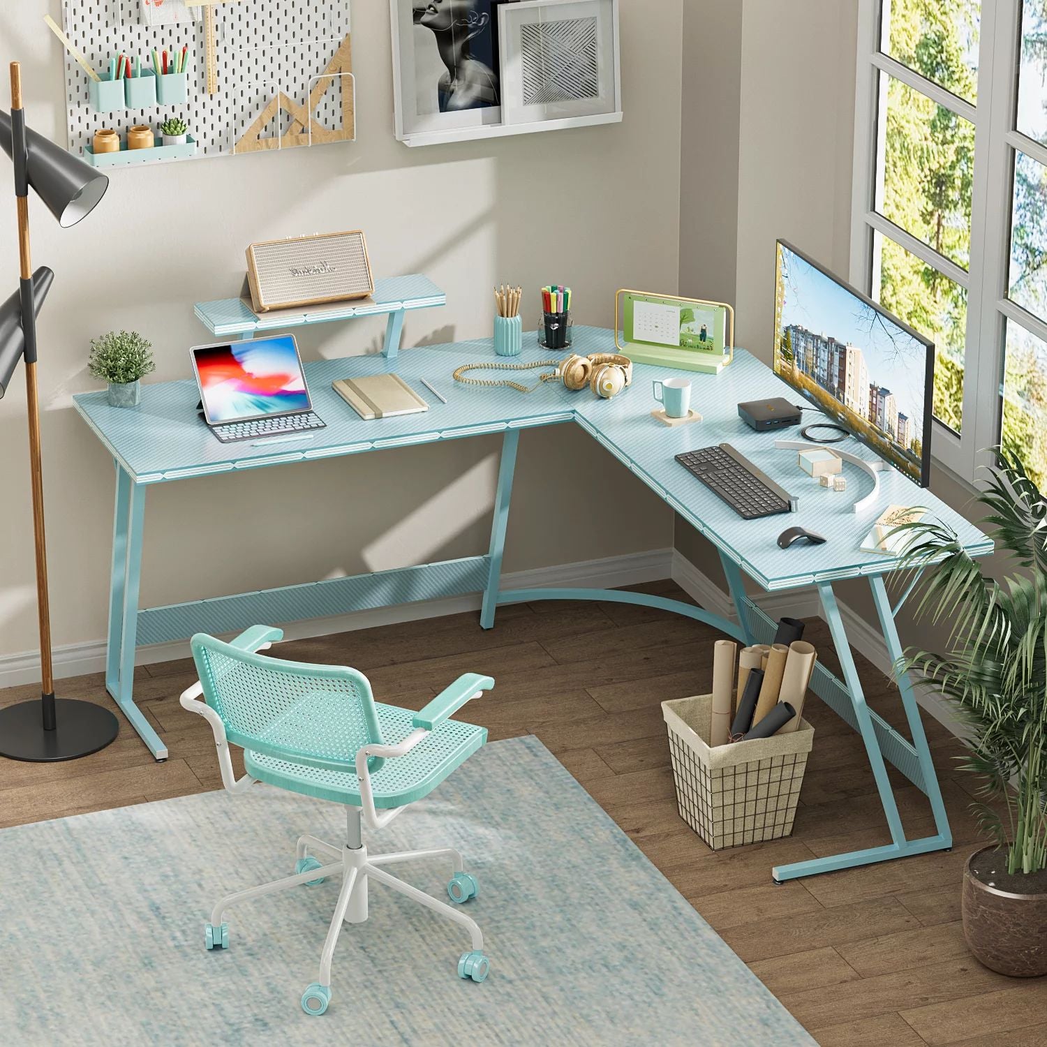 homall-gaming-tisch-l-form-eckschreibtisch-51-zoll-blau-monitorst-nder image 2