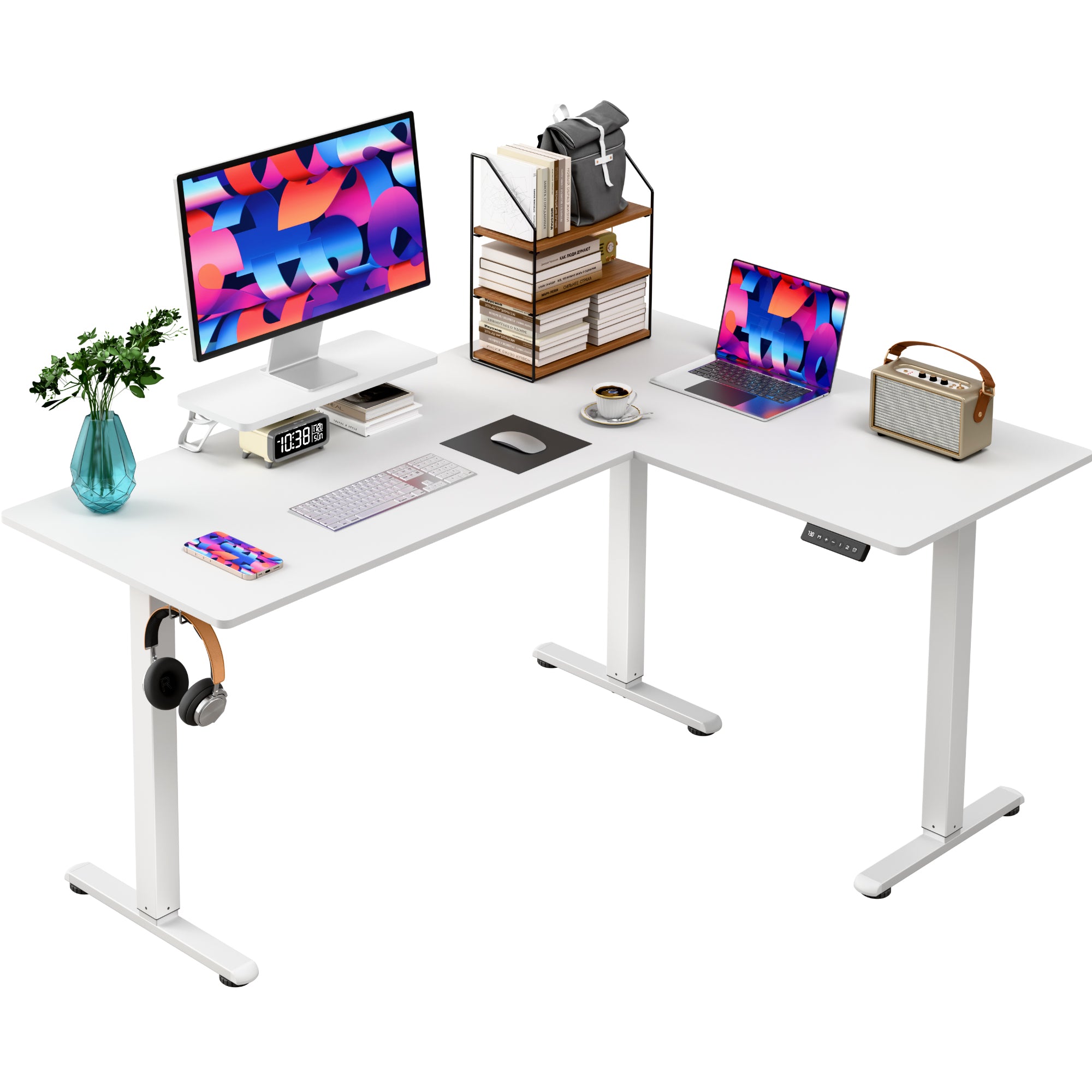 homall-standing-desk-eckschreibtisch-schwarz-h-henverstellbar image 1