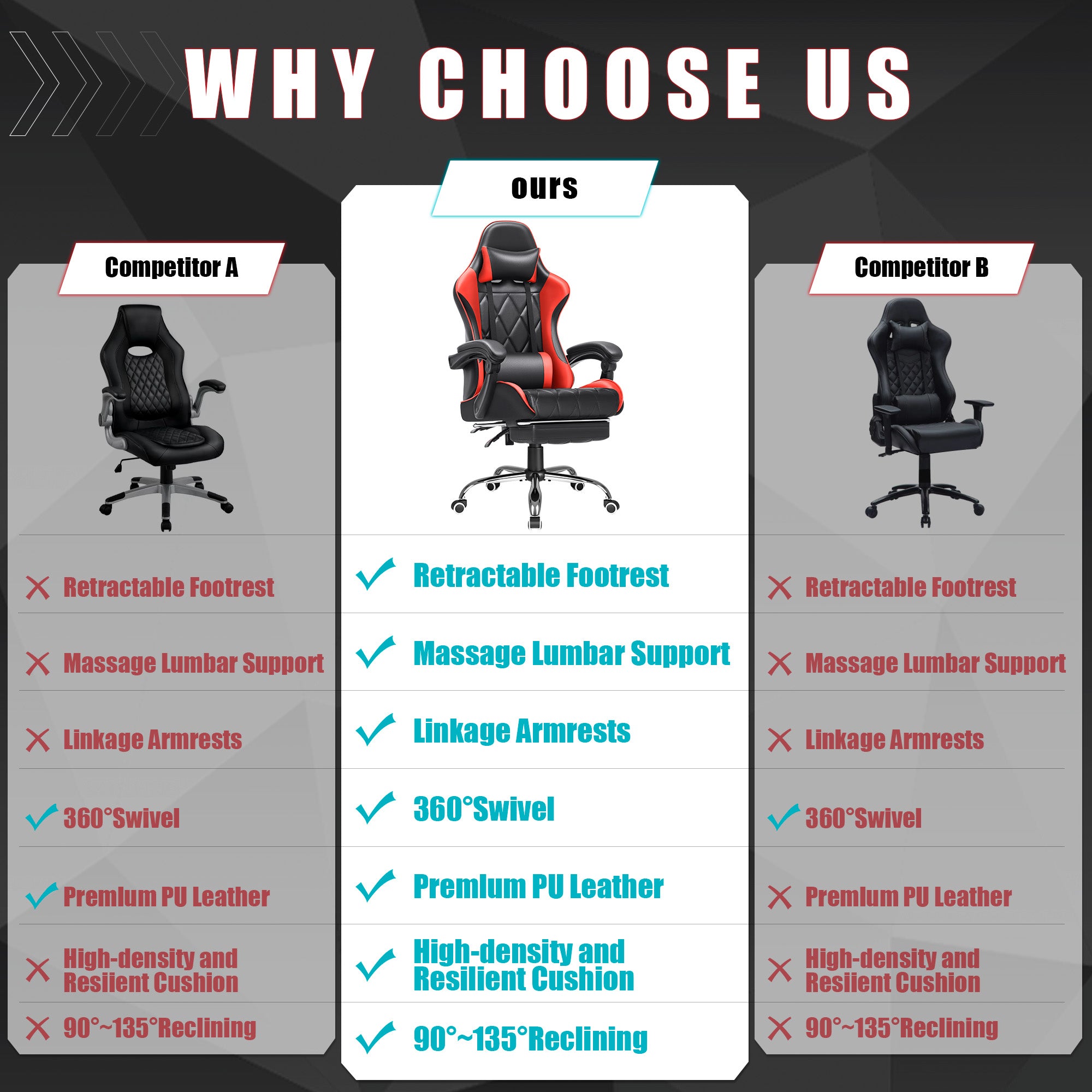homall-gaming-chair-gamer-stuhl-rot-kunstleder-massage image 2