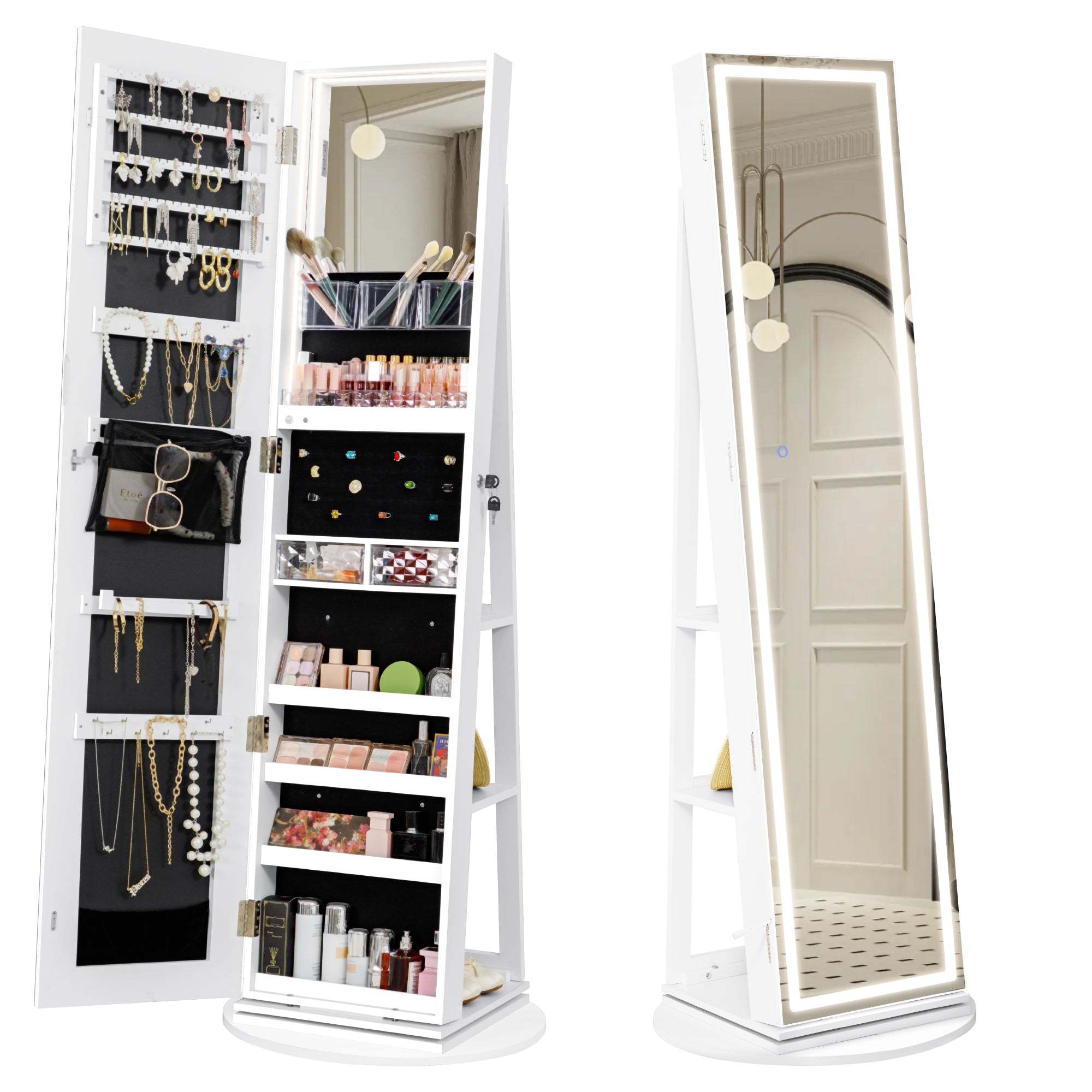 homall-shelf-schmuckschrank-mit-spiegel-schwarz-360-led-drehbar image 2