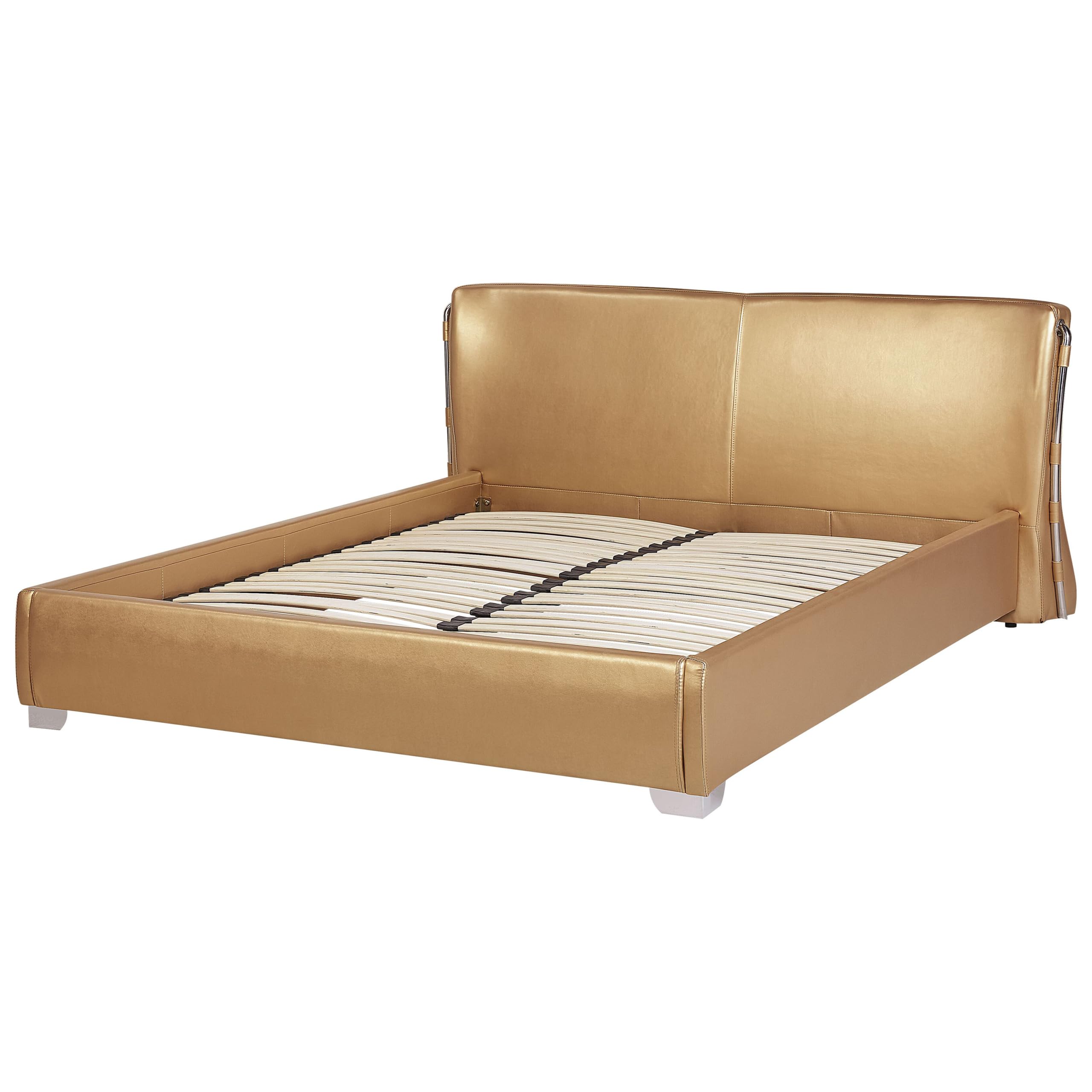 beliani-paris-lederbett-gold-180x200-led-echtleder image 4