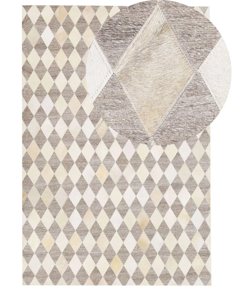 beliani-seslice-lederteppich-160x230-cm-beige-braun-karo image 1