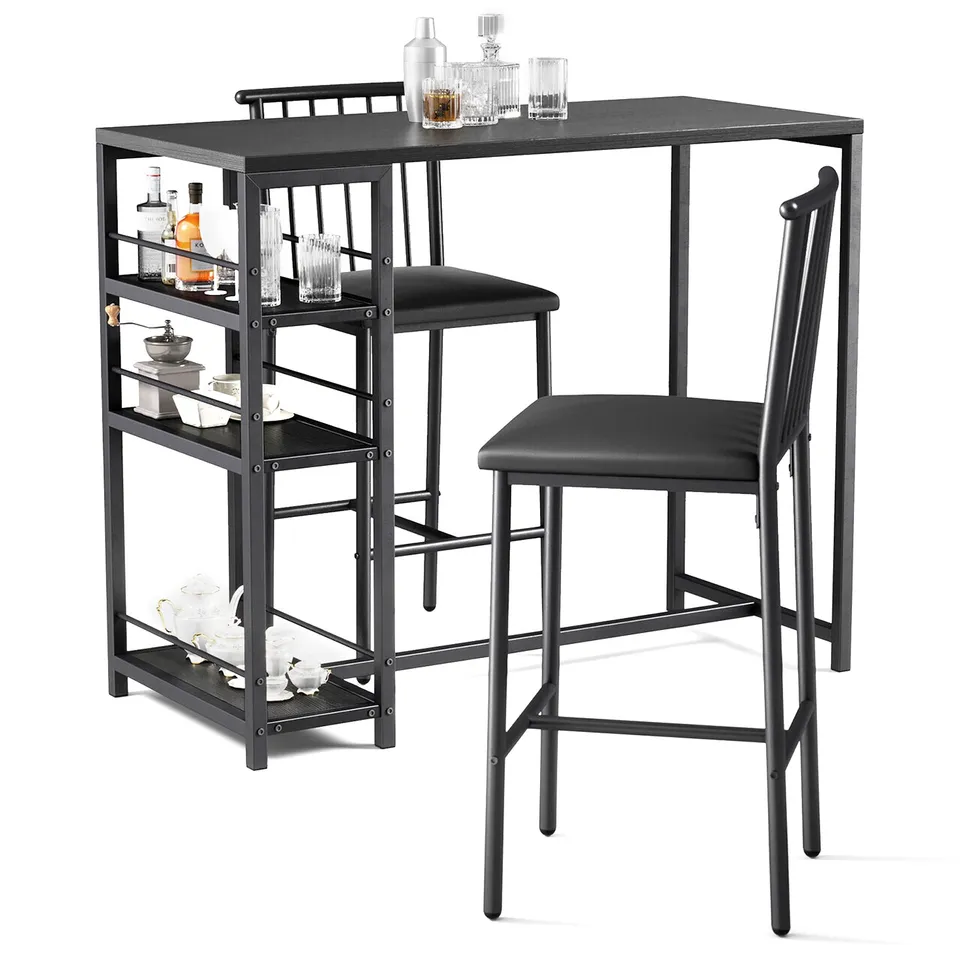bealife-tisch-und-stuhl-tb51-bartisch-set-schwarz-2-hocker-50kg image 1