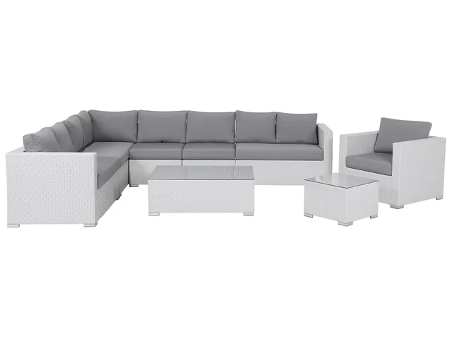 beliani-gartenset-polyrattan-lounge-wei-grau-xxl-8-sitzer-modular image 1