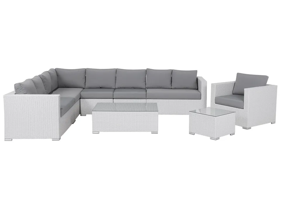 beliani-gartenset-polyrattan-lounge-wei-grau-xxl-8-sitzer-modular image 1