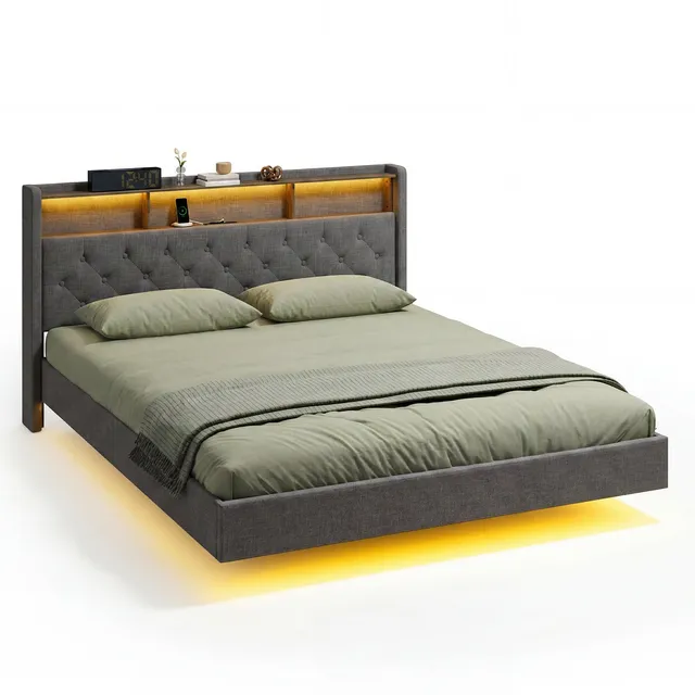 bealife-af19-polsterbett-160x200-beige-led-stauraum image 1