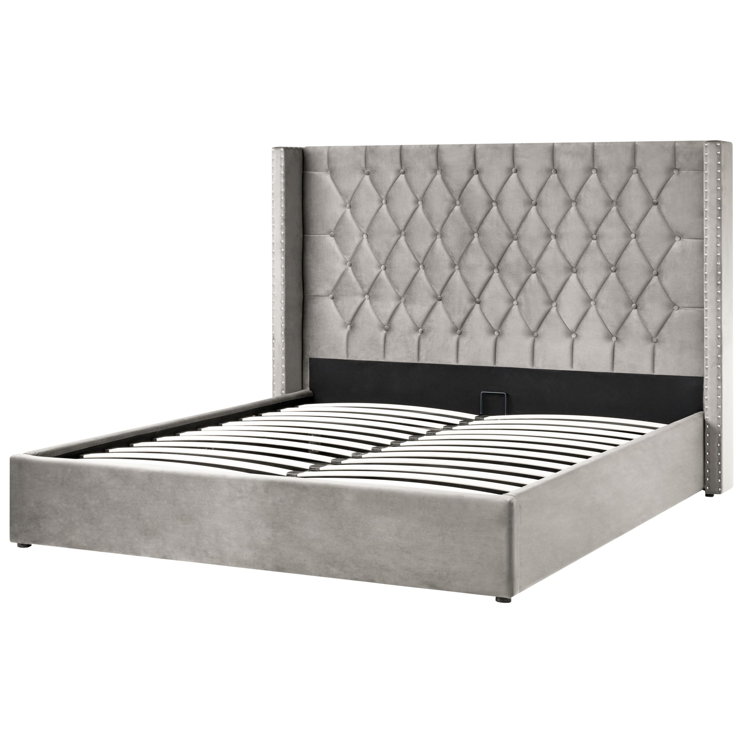 beliani-betten-lubbon-samtbett-180x200-hellgrau-mit-bettkasten image 4