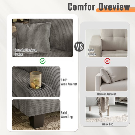 homall-sofa-cord-couch-gr-n-3-sitzer-mit-becherhalter image 8