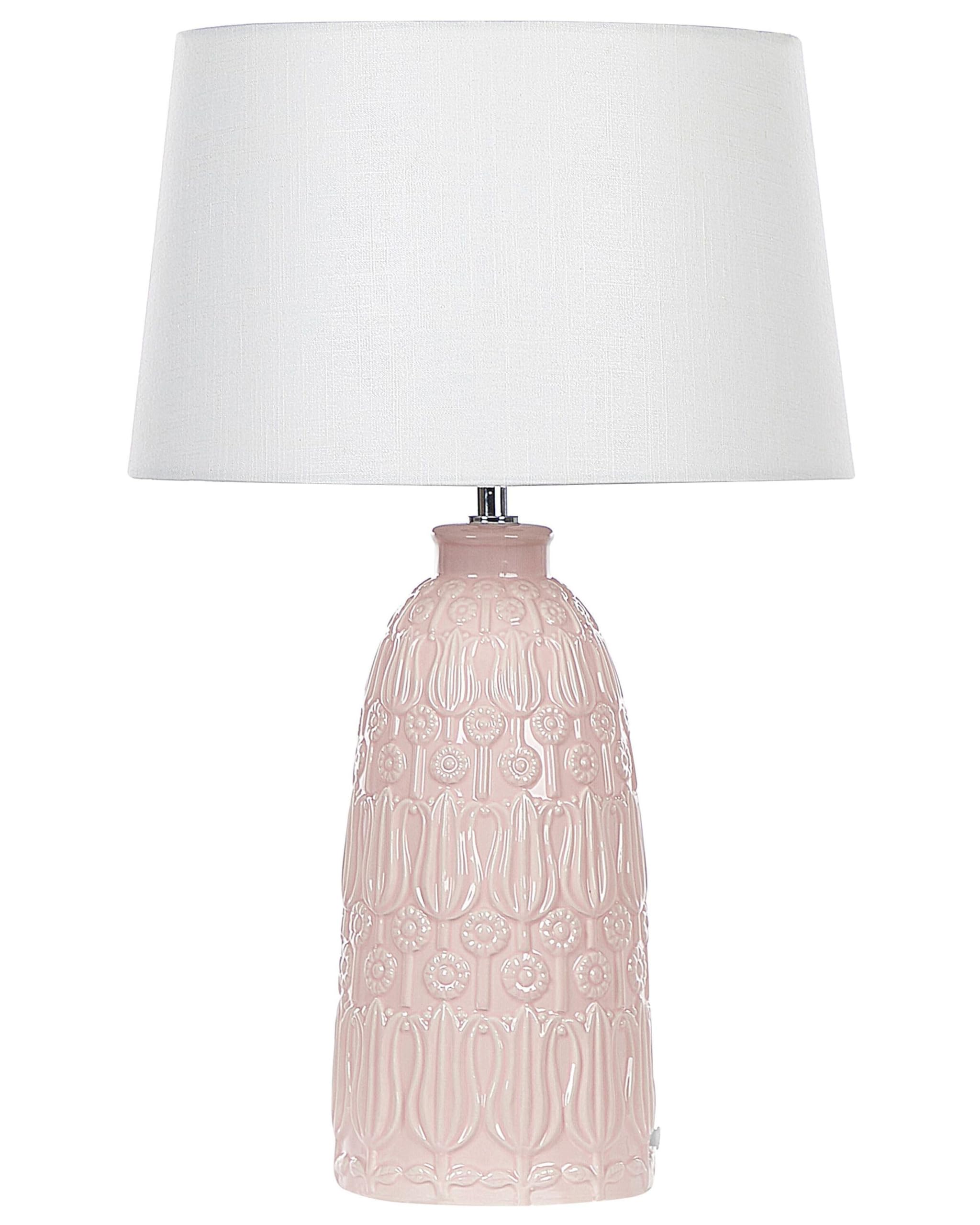beliani-zarima-tischlampe-keramik-rosa-blumenmotiv-56-cm image 1