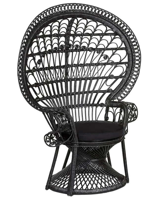 beliani-emmanuelle-pfauensessel-rattan-schwarz-mit-kissen image 1