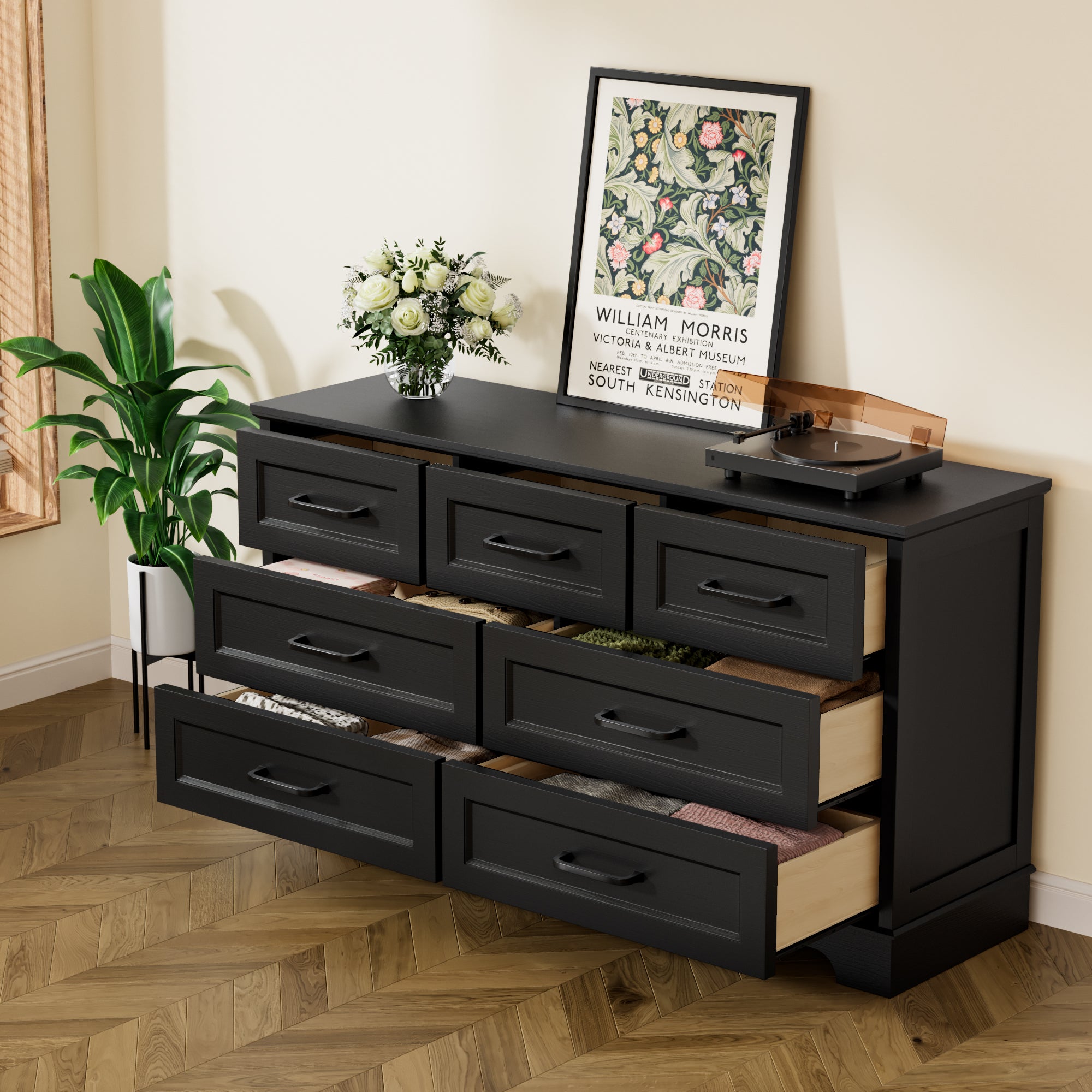 homall-bedroom-kommode-schwarz-7-schubladen-holz-137-cm image 3