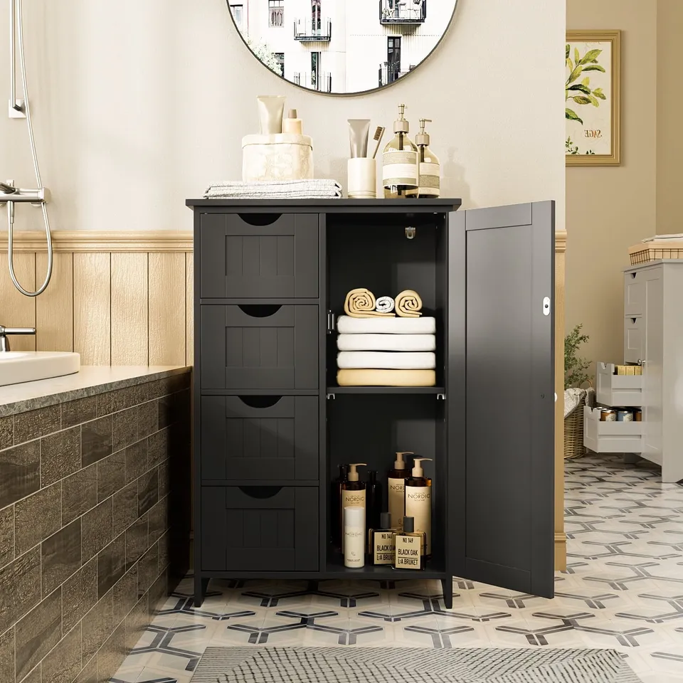 homall-shelf-badezimmerschrank-mit-4-schubladen-badschrank-wei-wasserfest image 1