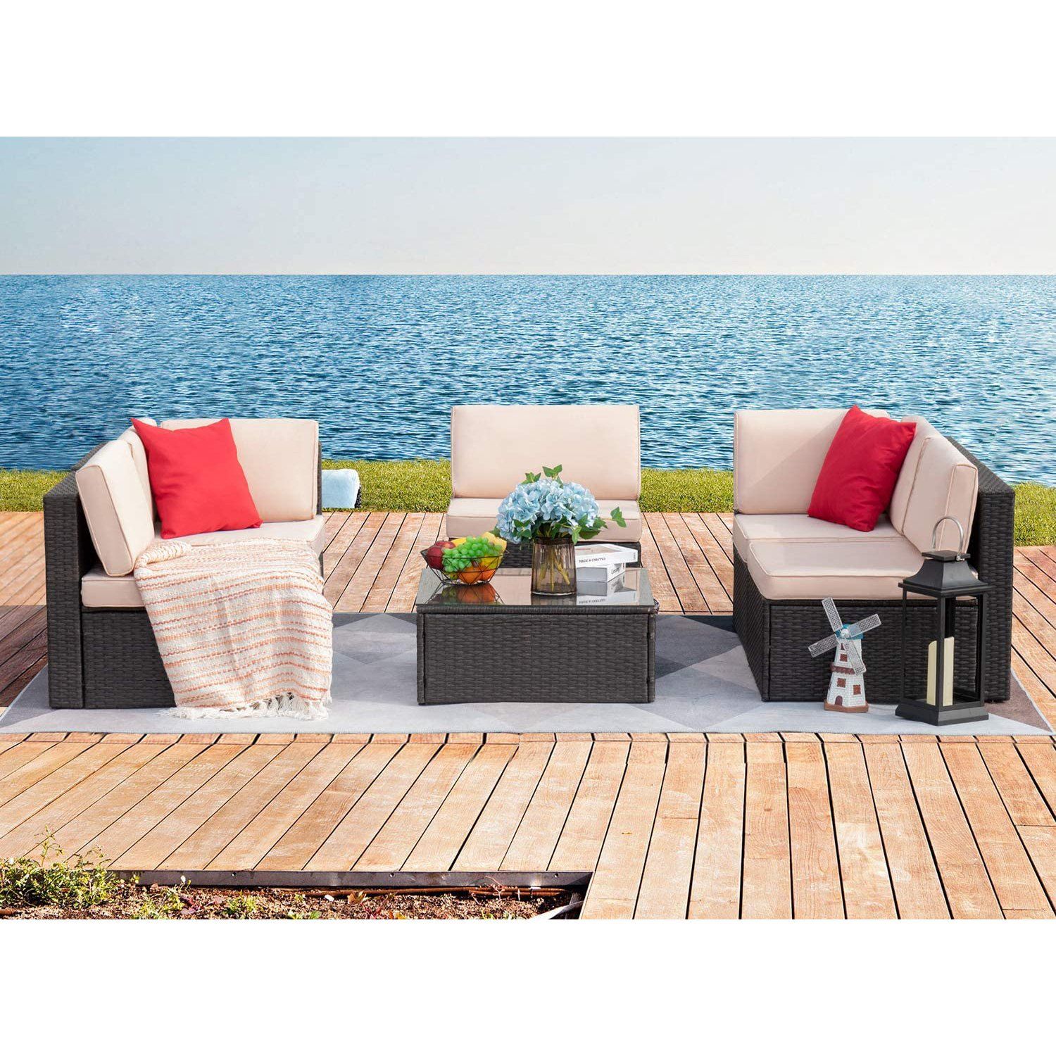 homall-patio-furniture-lounge-set-6-tlg-rattan-sofa-beige image 3
